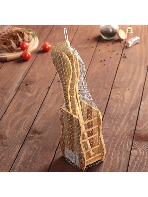 Набор кухонных принадлежностей «Бамбук», 4 предмета, на подставке