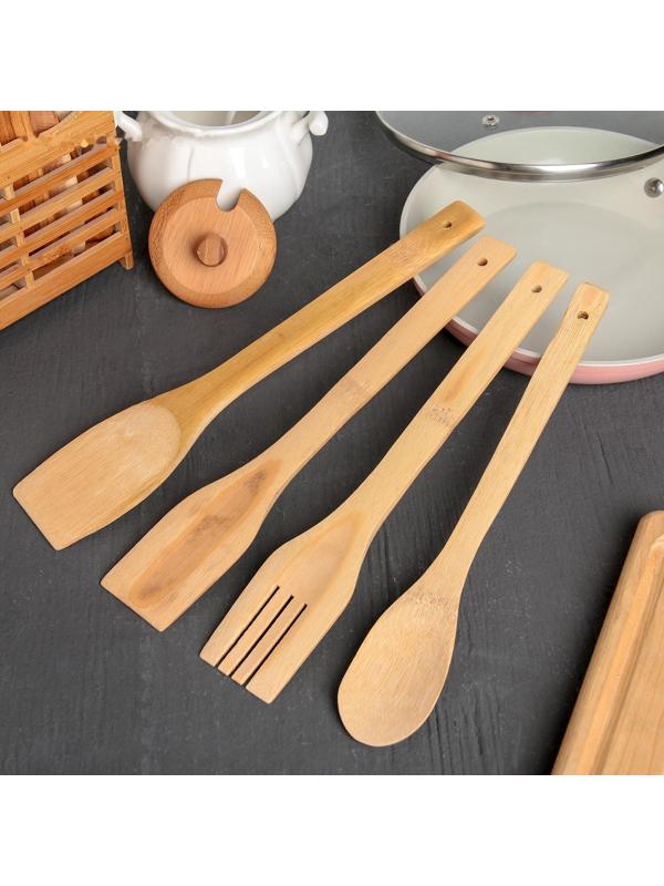 Набор кухонных принадлежностей «Бамбук», 4 предмета, на подставке