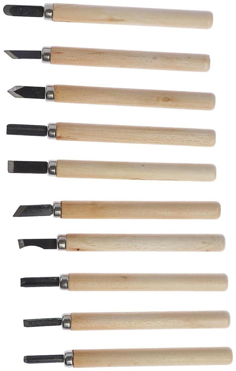 Набор резцов по дереву ТУНДРА, деревянная рукоятка, 10 шт.