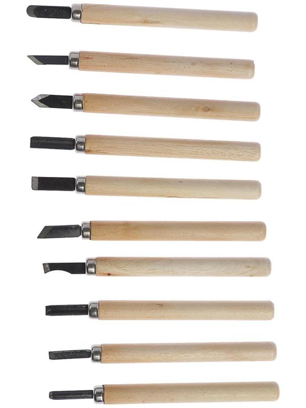 Набор резцов по дереву ТУНДРА, деревянная рукоятка, 10 шт.