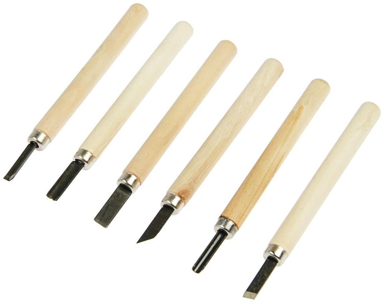 Набор резцов по дереву ТУНДРА, деревянная рукоятка, 6 шт.