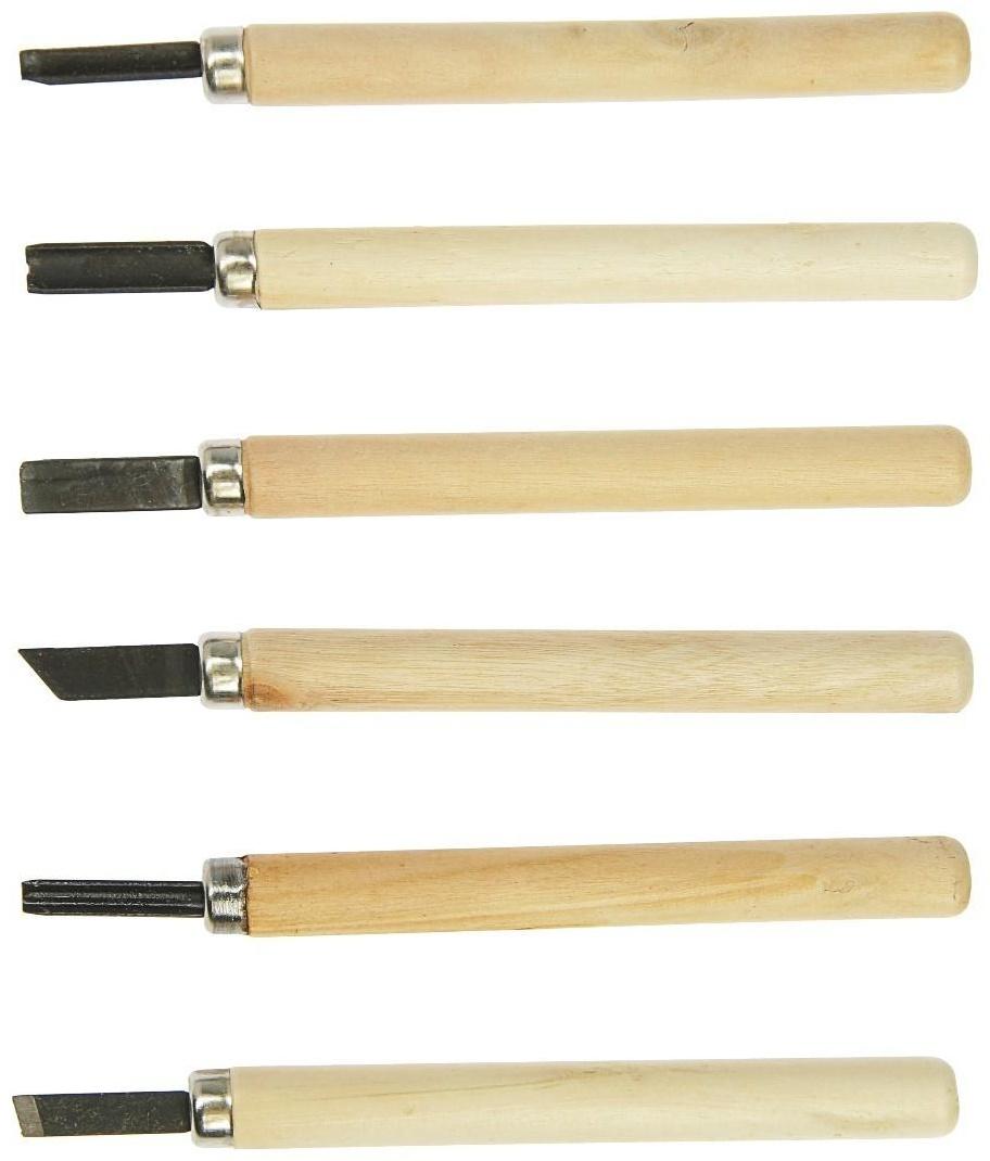 Набор резцов по дереву ТУНДРА, деревянная рукоятка, 6 шт.