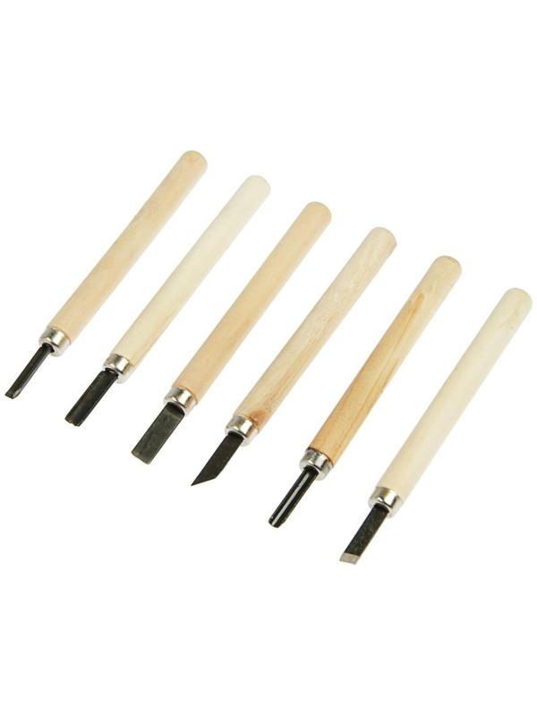 Набор резцов по дереву ТУНДРА, деревянная рукоятка, 6 шт.