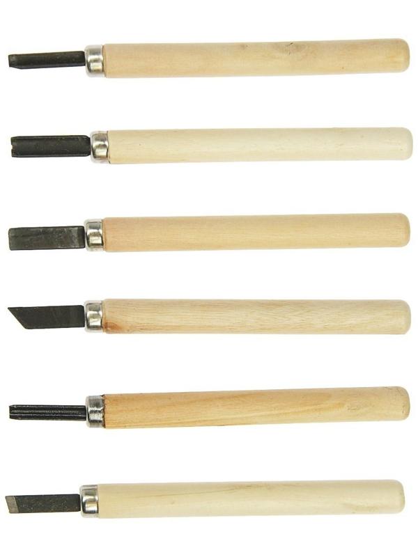 Набор резцов по дереву ТУНДРА, деревянная рукоятка, 6 шт.