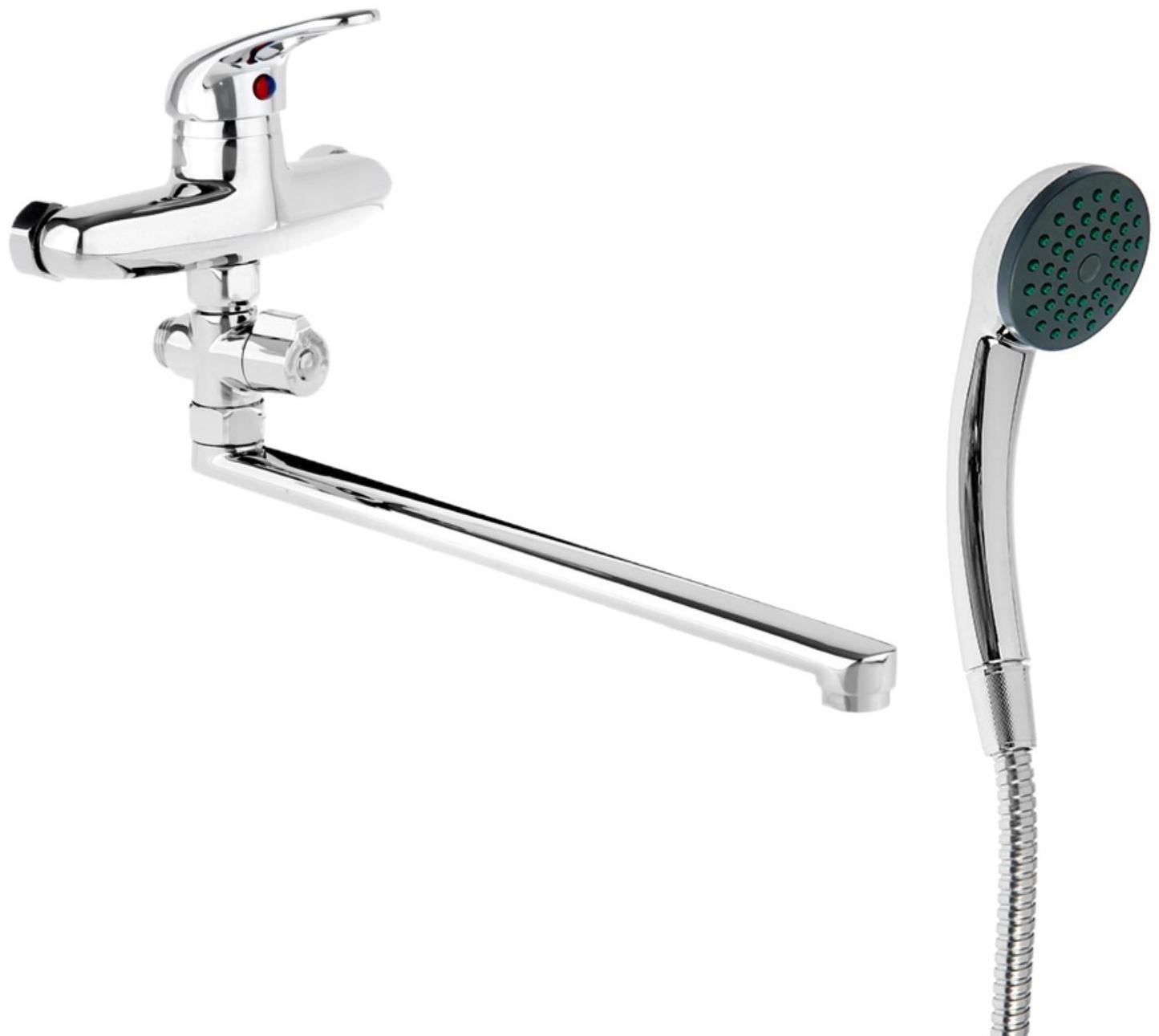 Cмеситель для ванны Accoona A7060, однорычажный, излив 300 мм, с душевым набором, хром