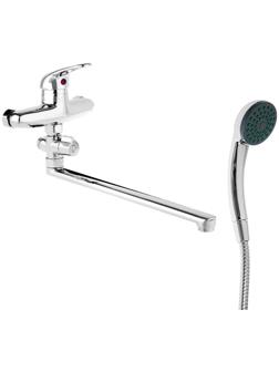 Cмеситель для ванны Accoona A7060, однорычажный, излив 300 мм, с душевым набором, хром