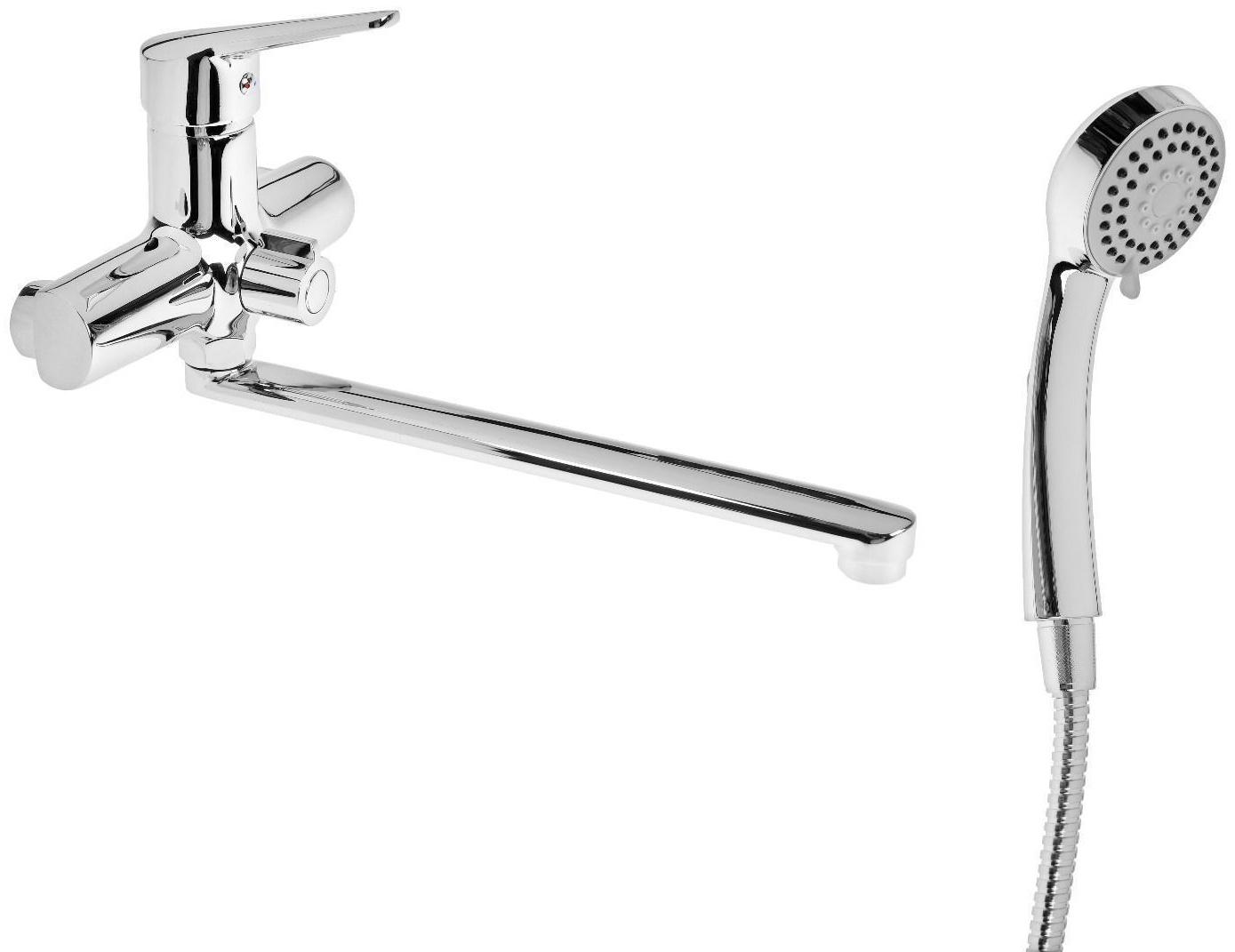 Cмеситель для ванны Accoona A7109, однорычажный, излив 300 мм, с душевым набором, хром