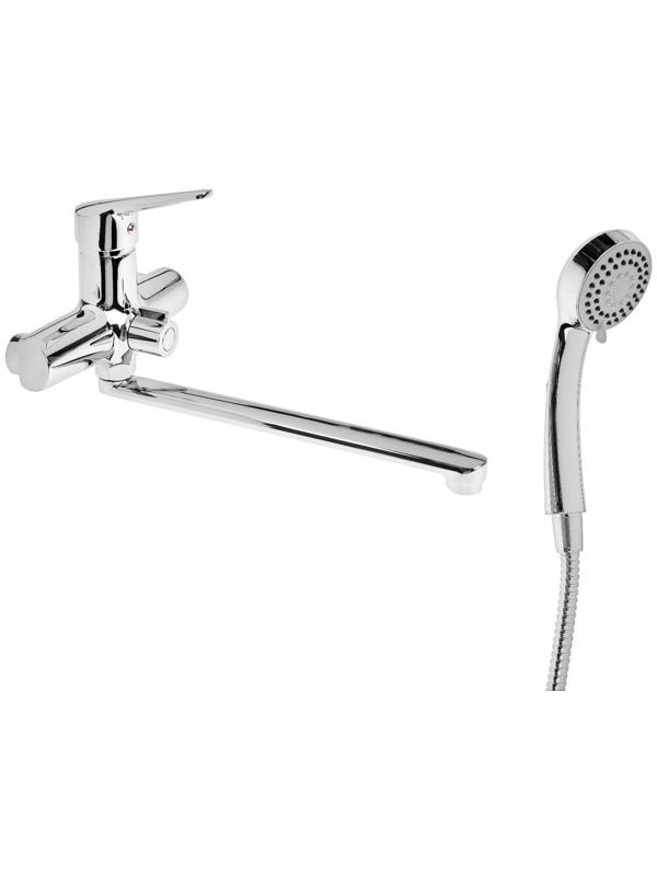 Cмеситель для ванны Accoona A7109, однорычажный, излив 300 мм, с душевым набором, хром