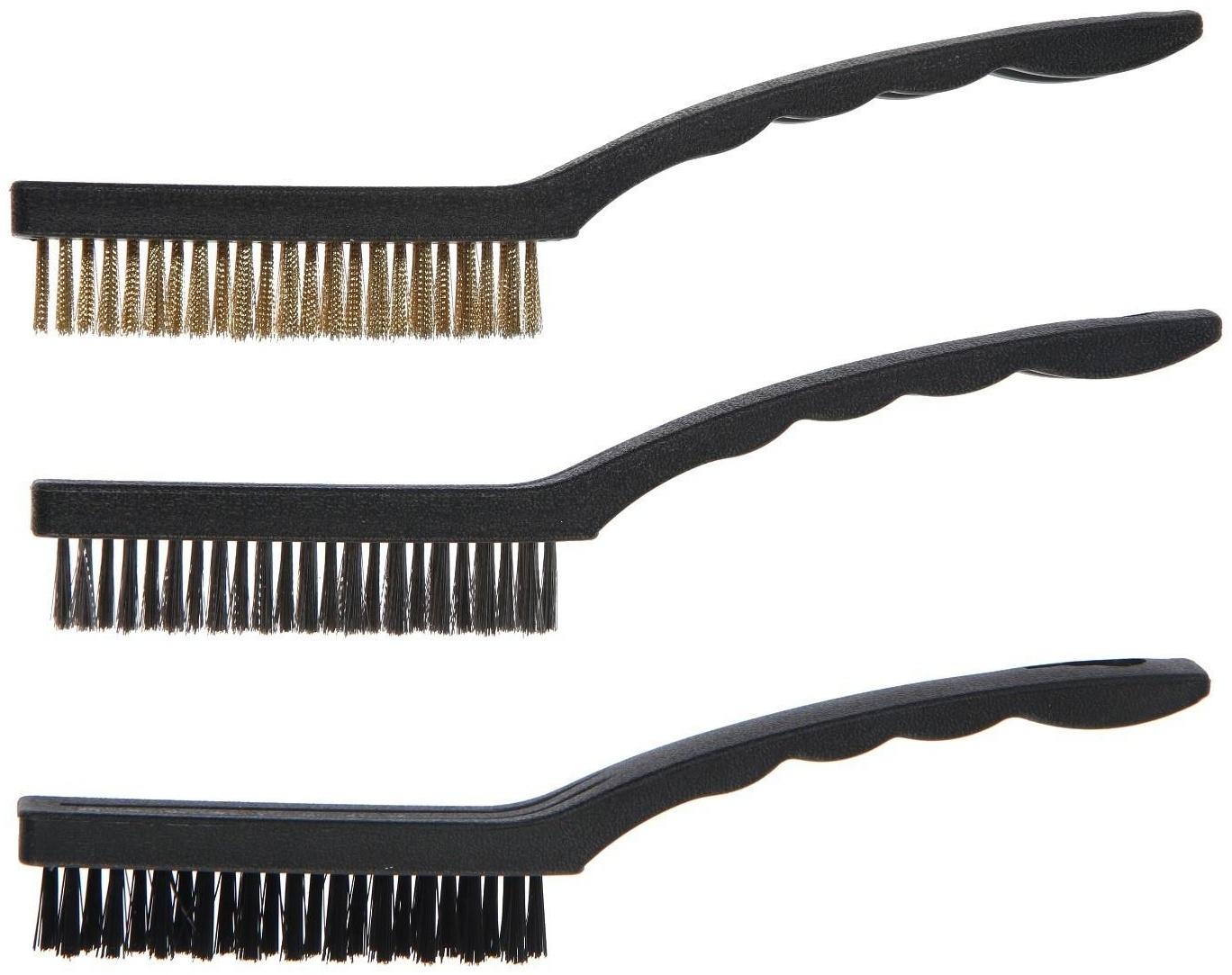 Набор щеток металлических ручных ТУНДРА, пластиковые рукоятки, большие, 3 шт.