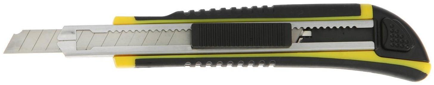 Нож универсальный ТУНДРА, 2К корпус, металлическая направляющая, 2 лезвия, 9 мм