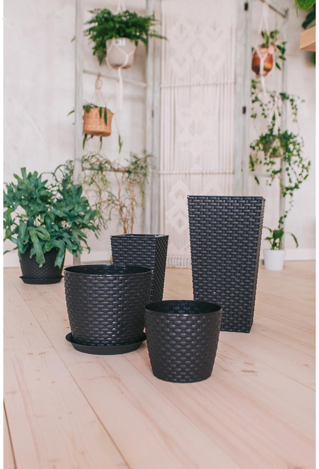 Кашпо для цветов со вставкой «Ротанг», вставка 4,9 л, цвет коричневый