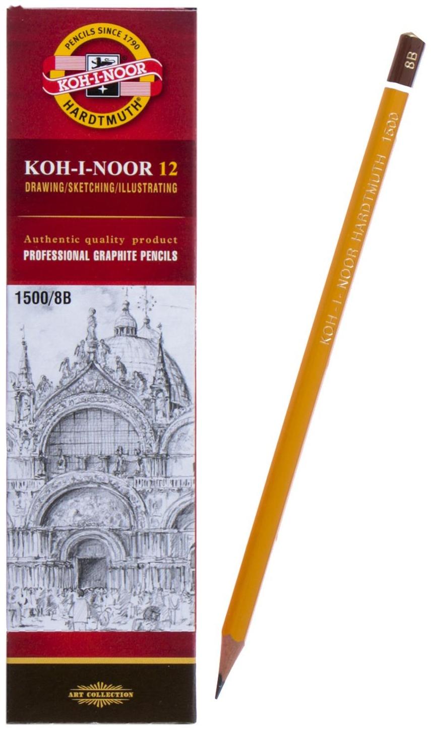 Карандаш чернографитный 2.5 мм, Koh-I-Noor 1500 8B, профессиональный, L=175 мм