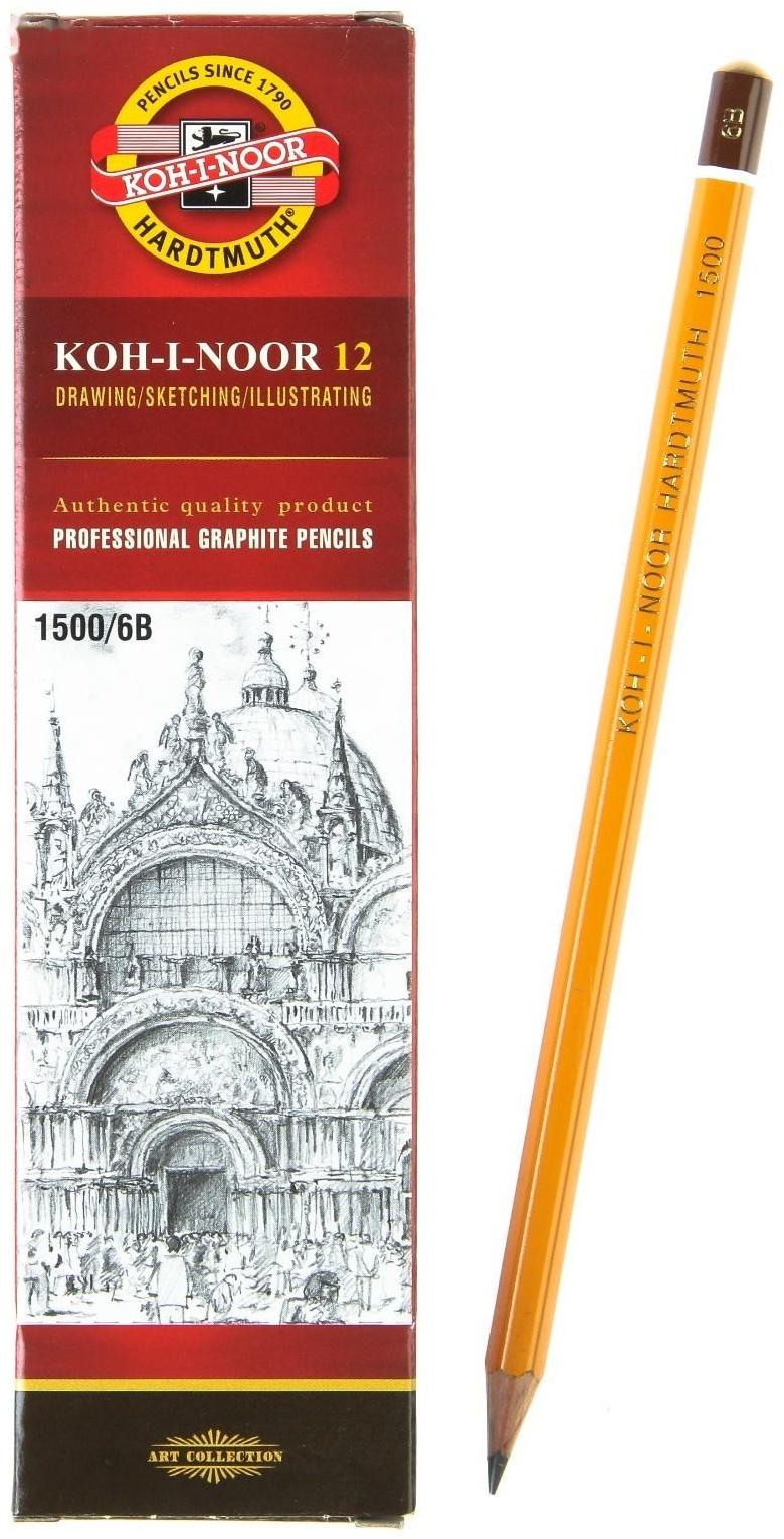 Карандаш чернографитный 2.5 мм, Koh-I-Noor 1500 6B, профессиональный, L=175 мм
