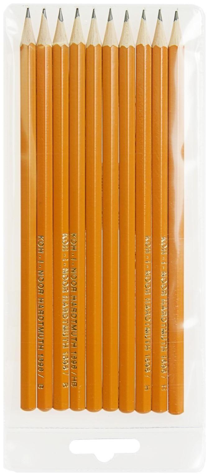 Набор чернографитных карандашей 10 штук, Koh-I-Noor 1696, разной твердости, 2H-2B, L=175 мм
