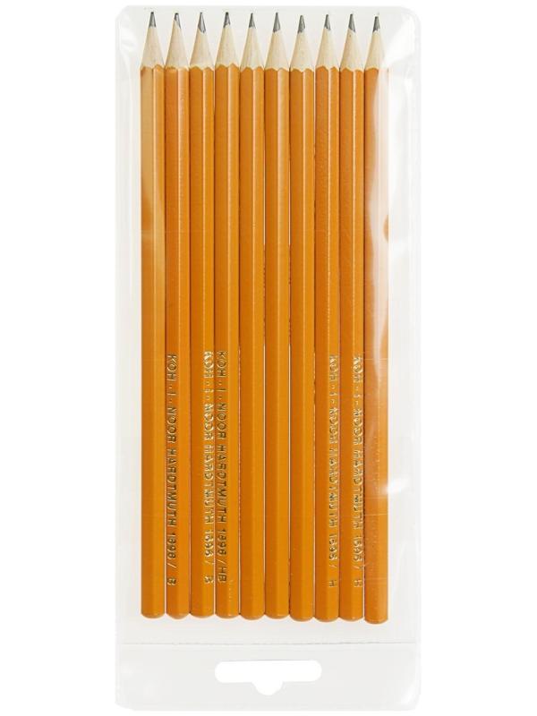 Набор чернографитных карандашей 10 штук, Koh-I-Noor 1696, разной твердости, 2H-2B, L=175 мм