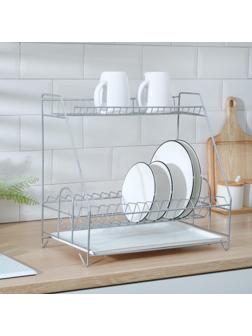 Сушилка для посуды с поддоном 2-х ярусная, 24×40×38 см, хром