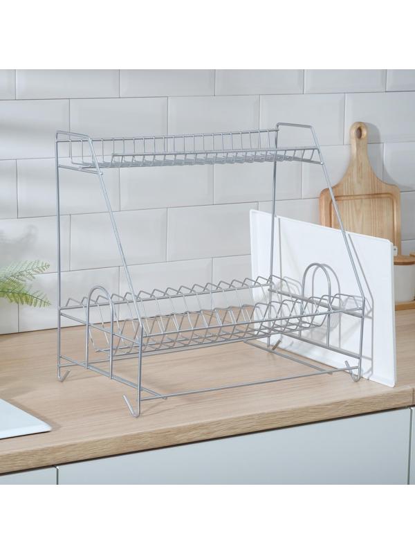 Сушилка для посуды с поддоном 2-х ярусная, 24×40×38 см, хром