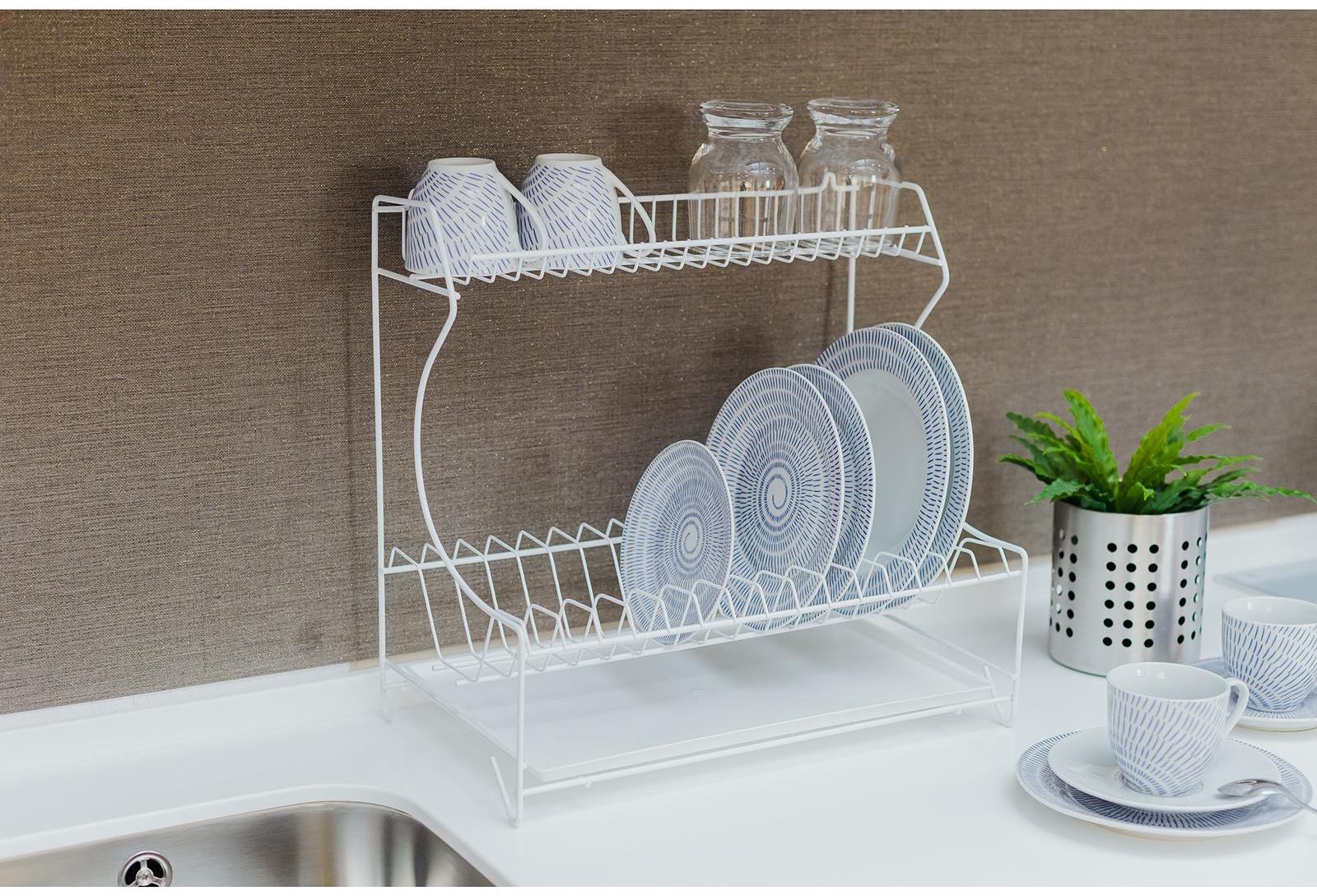 Сушилка для посуды с поддоном 2-х ярусная, настольно-настенная, 39,5×25×38 см, цвет белый
