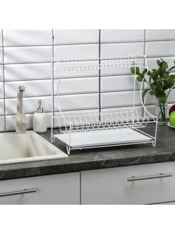 Сушилка для посуды с поддоном 2-х ярусная, настольно-настенная, 39,5×25×38 см, цвет белый