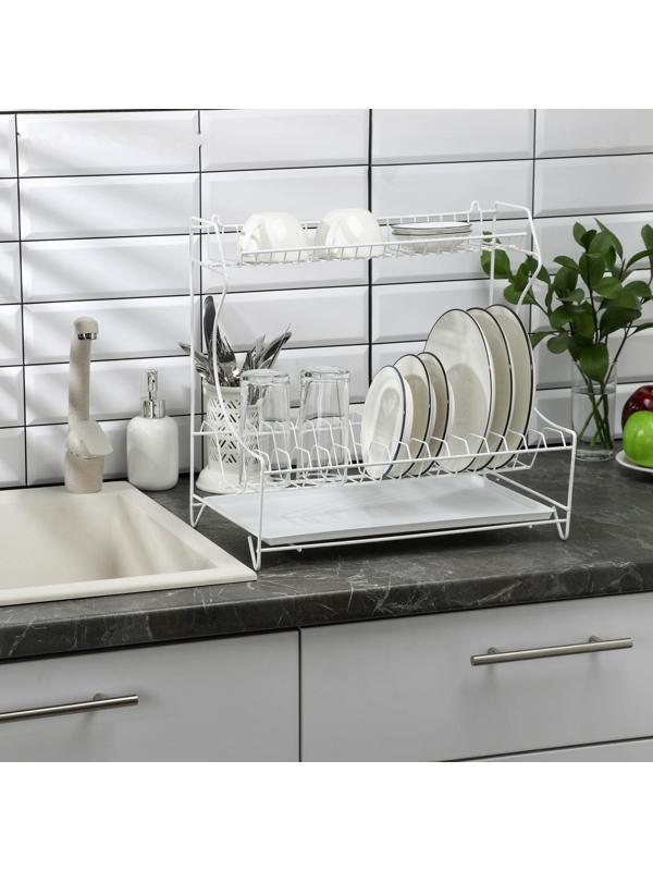 Сушилка для посуды с поддоном 2-х ярусная, настольно-настенная, 39,5×25×38 см, цвет белый
