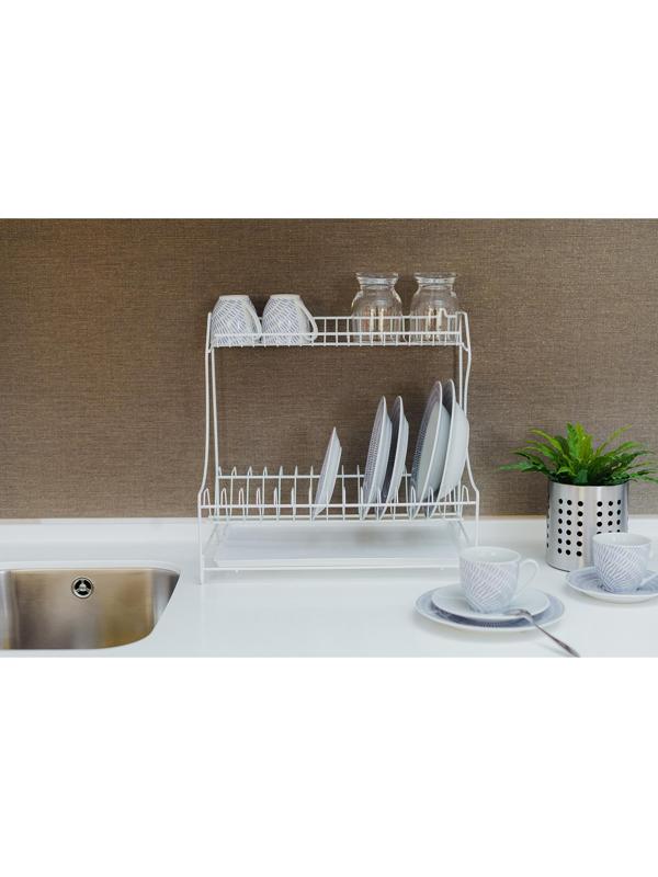 Сушилка для посуды с поддоном 2-х ярусная, настольно-настенная, 39,5×25×38 см, цвет белый