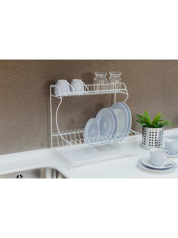 Сушилка для посуды с поддоном 2-х ярусная, настольно-настенная, 39,5×25×38 см, цвет белый