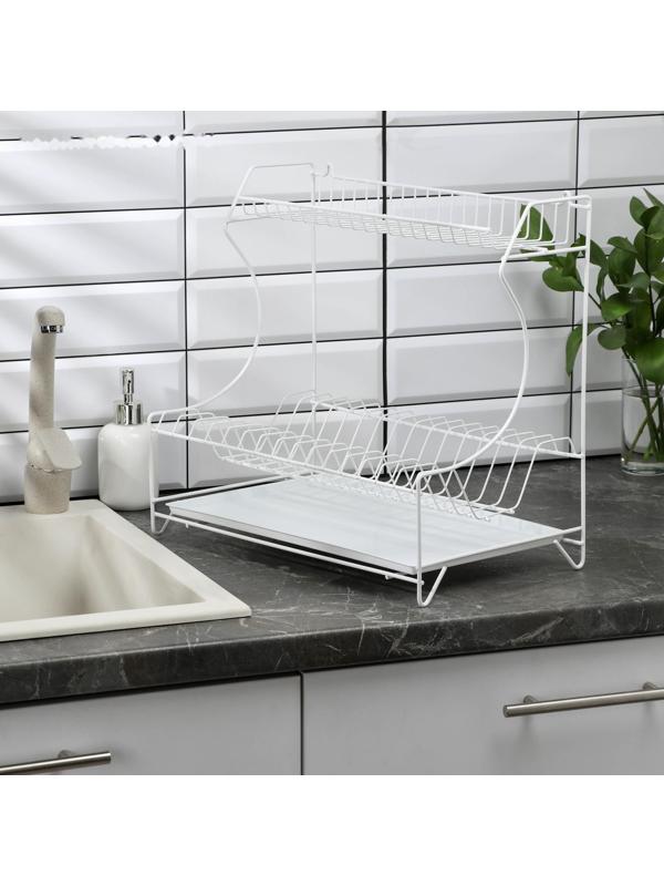 Сушилка для посуды с поддоном 2-х ярусная, настольно-настенная, 39,5×25×38 см, цвет белый