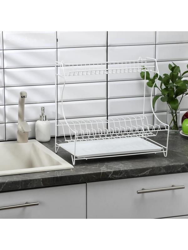 Сушилка для посуды с поддоном 2-х ярусная, настольно-настенная, 39,5×25×38 см, цвет белый