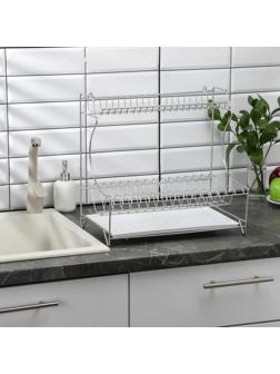 Сушилка для посуды с поддоном 2-х ярусная, настольно-настенная, 39,5×25×38 см, цвет хром