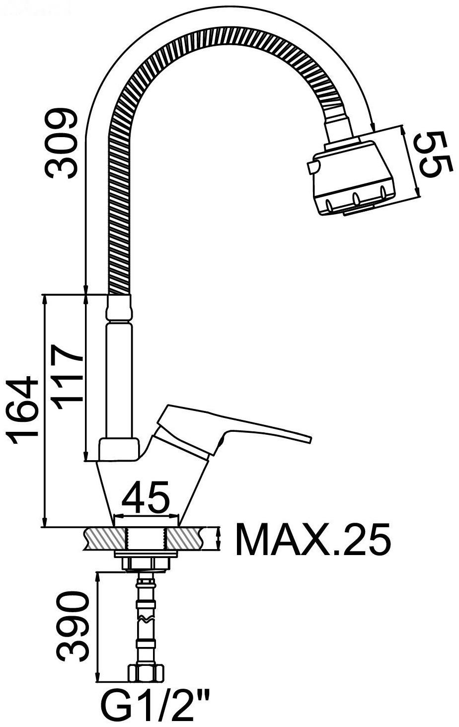 Смеситель для кухни Accoona A4850, однорычажный, гибкий излив, хром