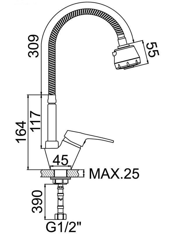 Смеситель для кухни Accoona A4850, однорычажный, гибкий излив, хром