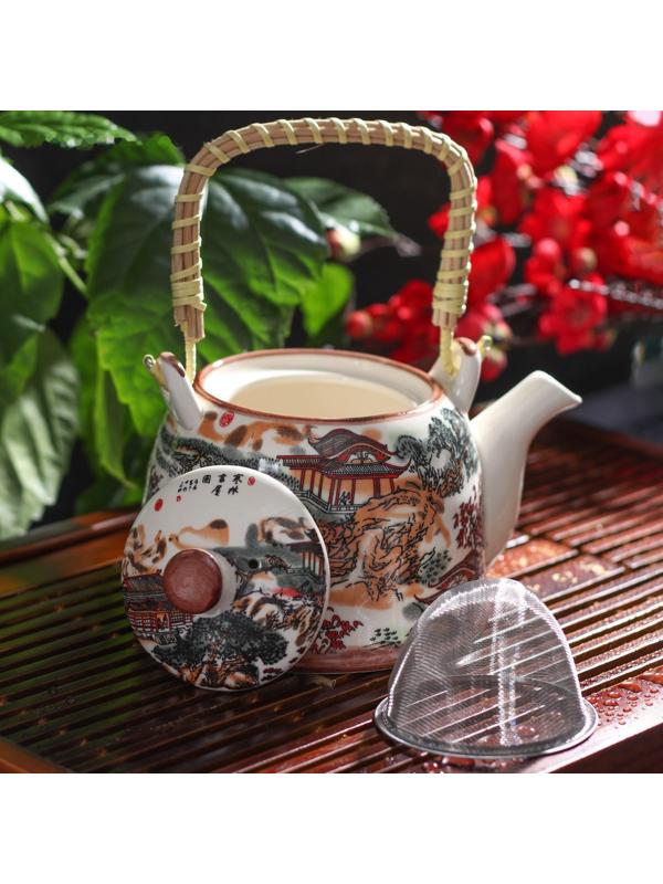 Чайник керамический заварочный «Пейзаж», 900 мл, металлическое сито