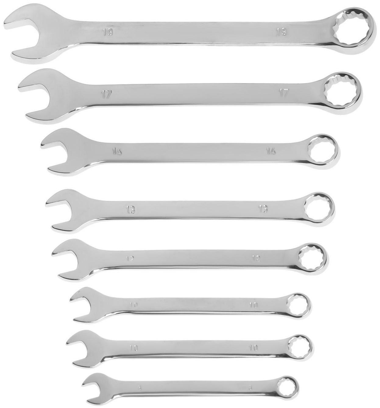 Набор ключей комбинированных в холдере ТУНДРА, CrV, зеркальные, 8 - 19 мм, 8 шт.