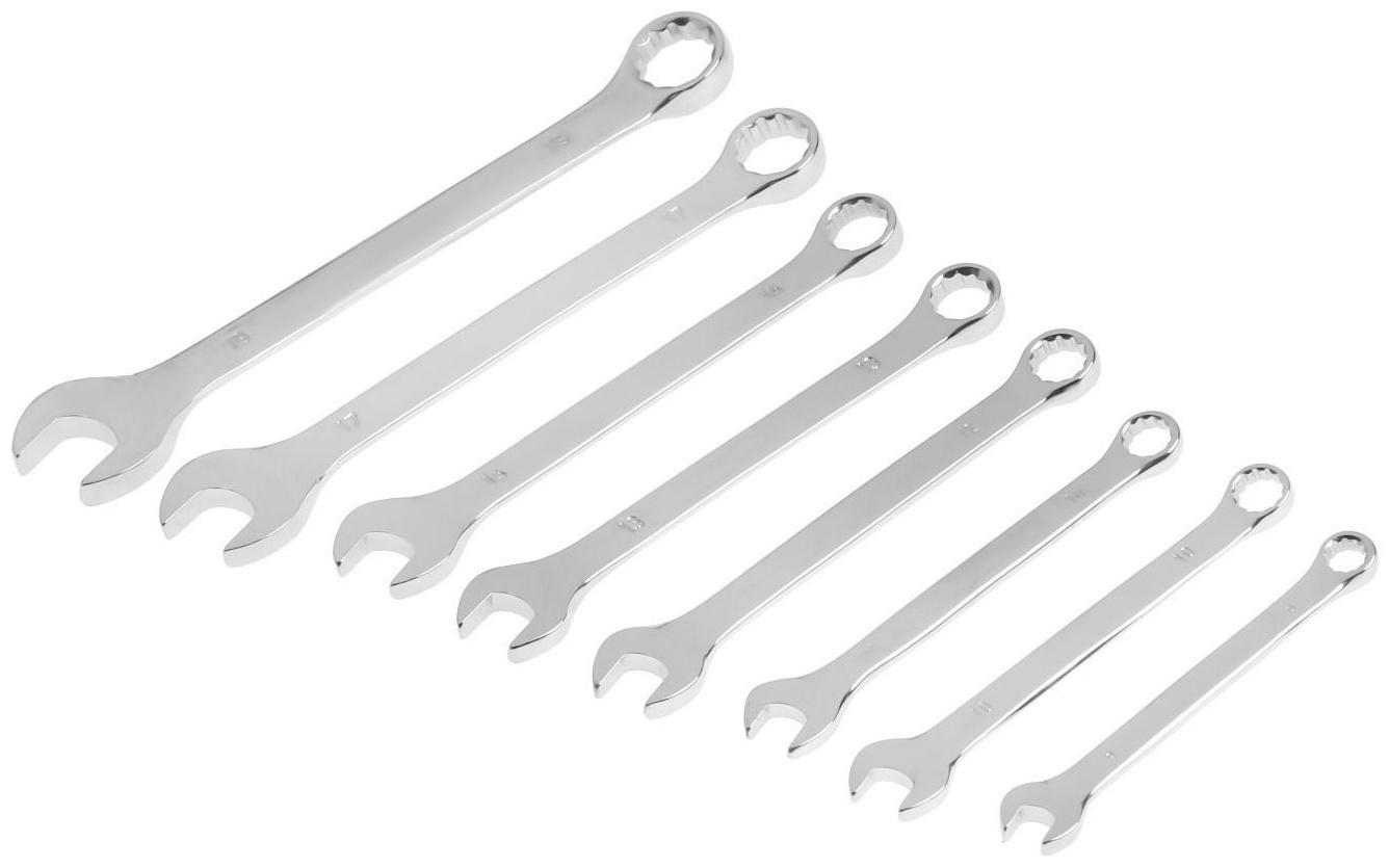 Набор ключей комбинированных в холдере ТУНДРА, CrV, зеркальные, 8 - 19 мм, 8 шт.