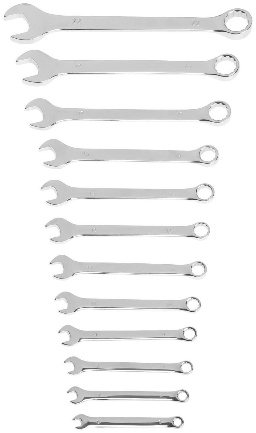 Набор ключей комбинированных в холдере ТУНДРА, CrV, зеркальные, 6 - 22 мм, 12 шт.