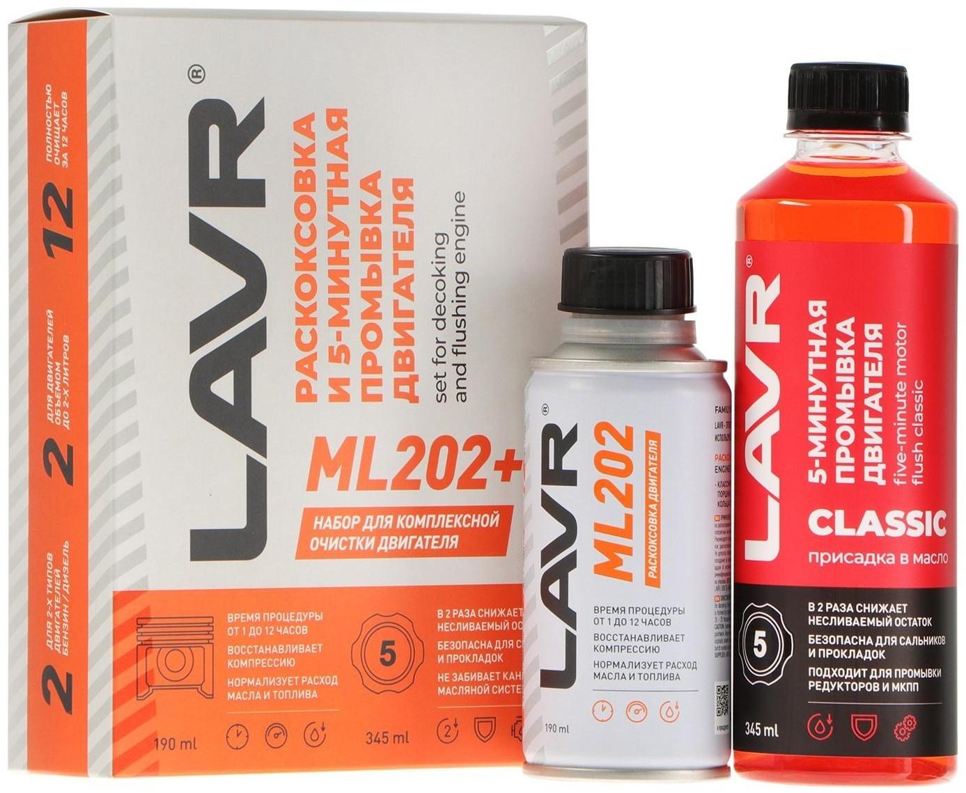 Набор: Раскоксовывание LAVR МL-202 + Промывка двигателя LAVR 185мл/ 330мл Ln2505