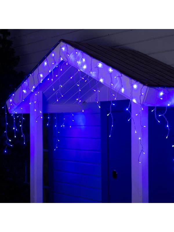 Гирлянда «Бахрома» 4 × 0.6 м, IP44, прозрачная нить, 180 LED, свечение синее, мерцание белым, 220 В