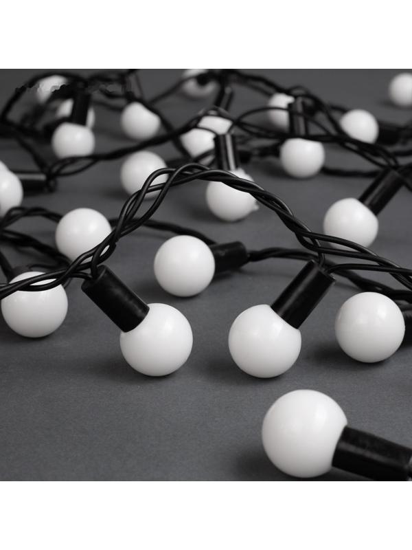 Гирлянда «Нить» 10 м с насадками «Шарики 2.5 см», IP44, тёмная нить, 100 LED, свечение бело-синее, мигание, 220 В