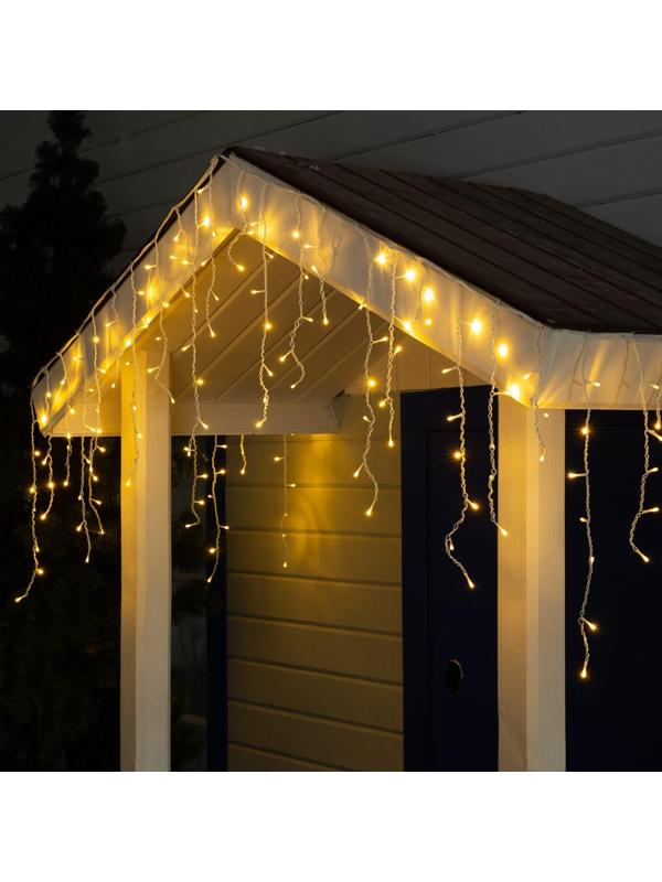 Гирлянда «Бахрома» 3 × 0.6 м, IP44, УМС, белая нить, 160 LED, свечение тёплое белое, 220 В