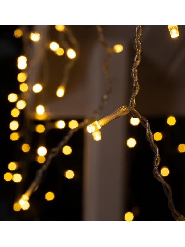 Гирлянда «Бахрома» 4 × 0.6 м, IP44, прозрачная нить, 180 LED, свечение тёплое белое, 8 режимов, 220 В