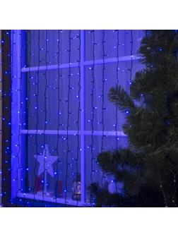 Гирлянда «Занавес» 2 × 3 м, IP44, УМС, тёмная нить, 760 LED, свечение синее, 220 В
