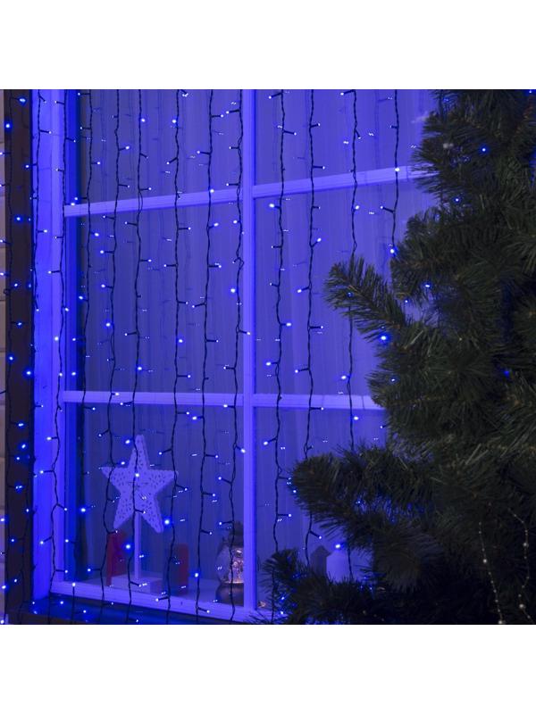 Гирлянда «Занавес» 2 × 3 м, IP44, УМС, тёмная нить, 760 LED, свечение синее, 220 В