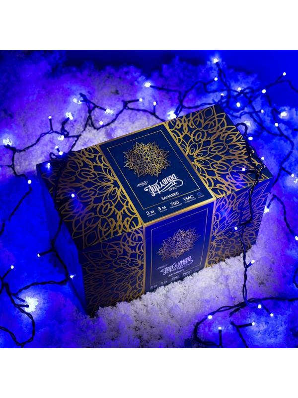 Гирлянда «Занавес» 2 × 3 м, IP44, УМС, тёмная нить, 760 LED, свечение синее, 220 В