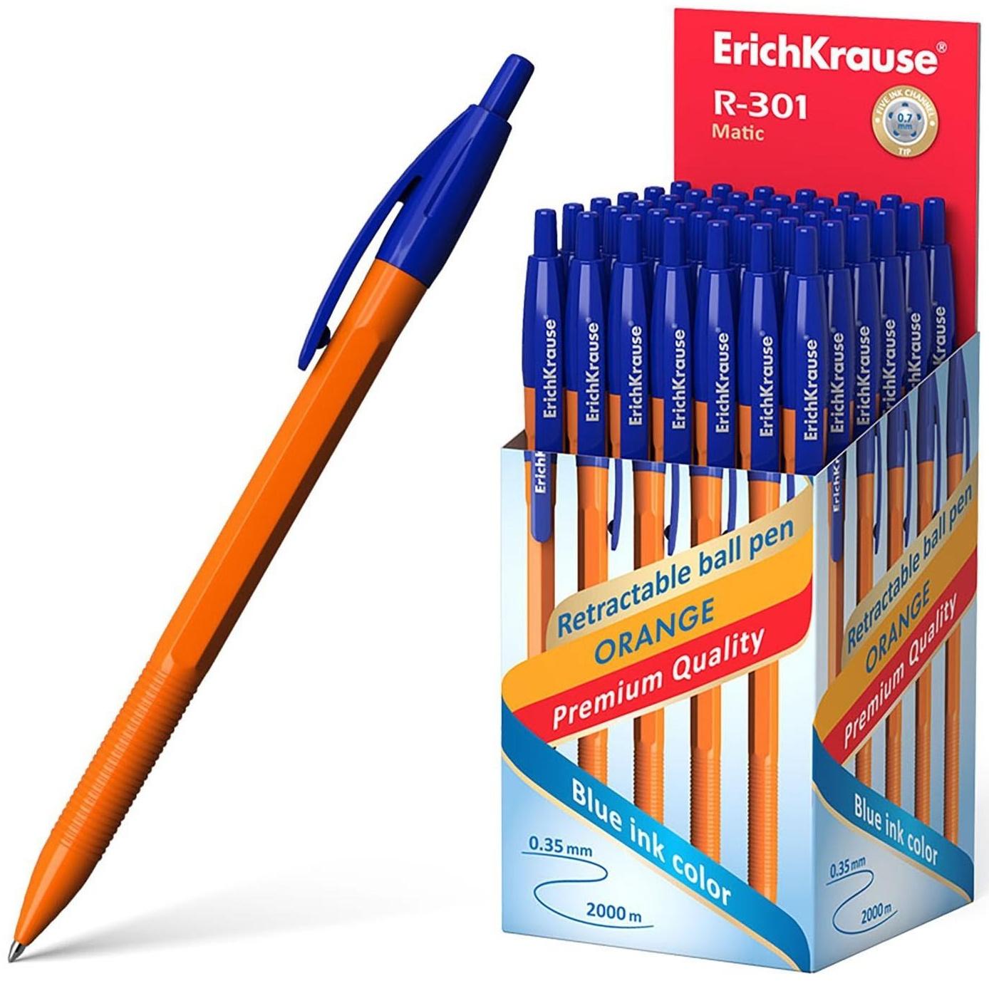 Ручка шариковая ErichKrause R-301 Matic Orange, узел 0.7 мм, автоматическая, стержень синий