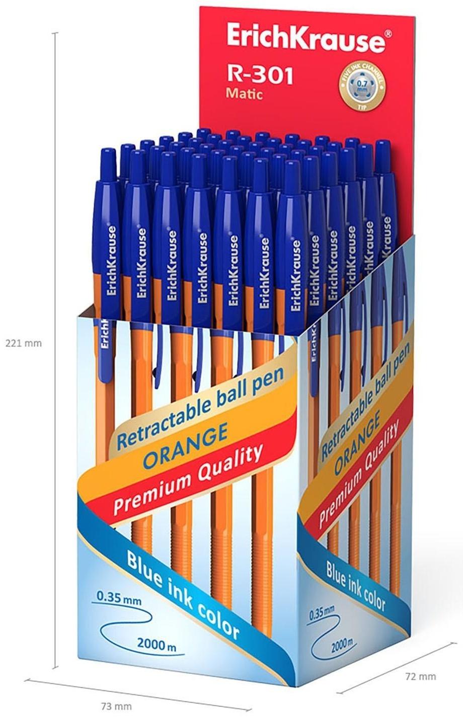 Ручка шариковая ErichKrause R-301 Matic Orange, узел 0.7 мм, автоматическая, стержень синий