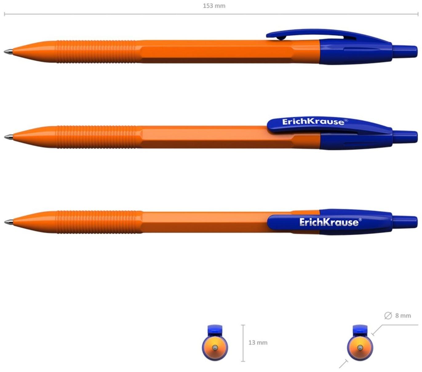 Ручка шариковая ErichKrause R-301 Matic Orange, узел 0.7 мм, автоматическая, стержень синий