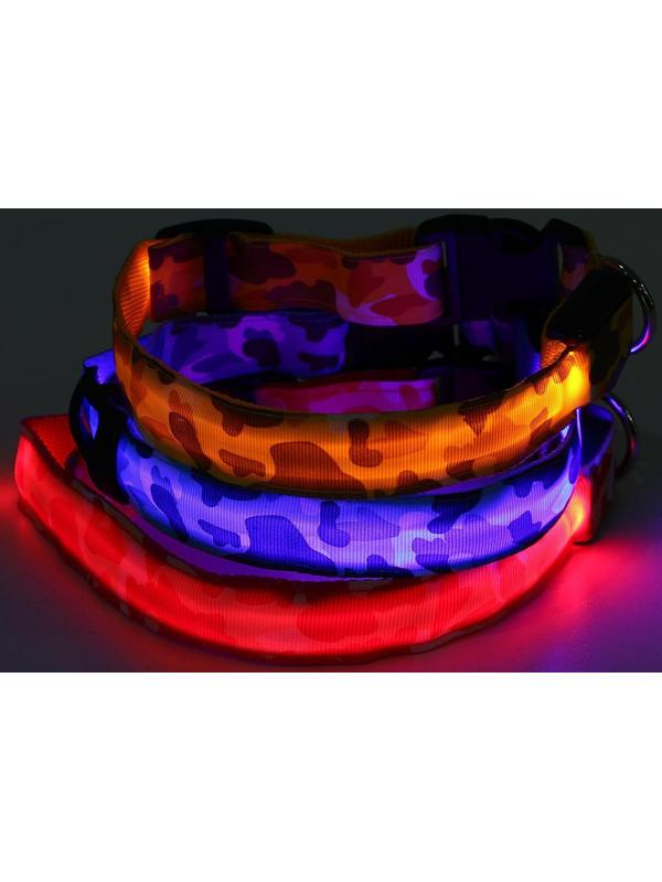 Ошейник с подсветкой «Милитари», микс цветов, 3 режима свечения, S, 34-40 х 2,5 см
