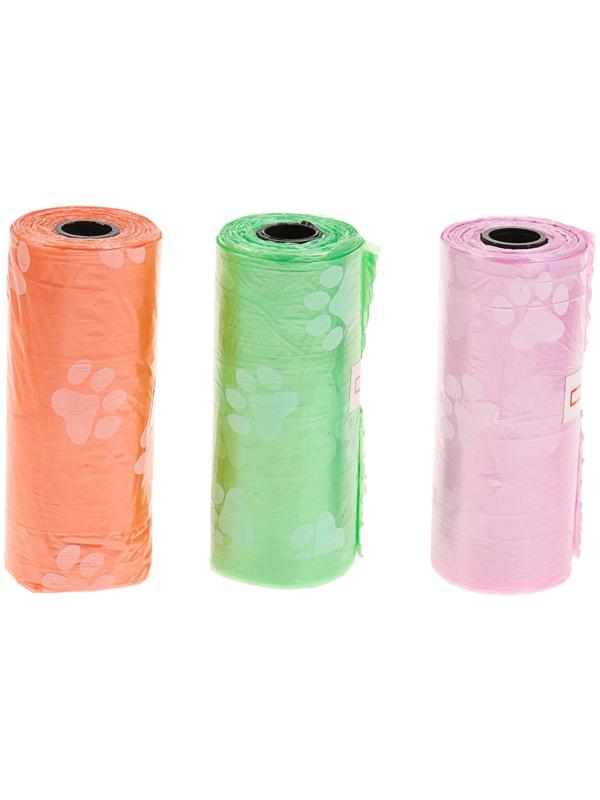 Пакеты для уборки за собаками с узором (3 рулона по 15 пакетов), 29 х 21 см, микс цветов