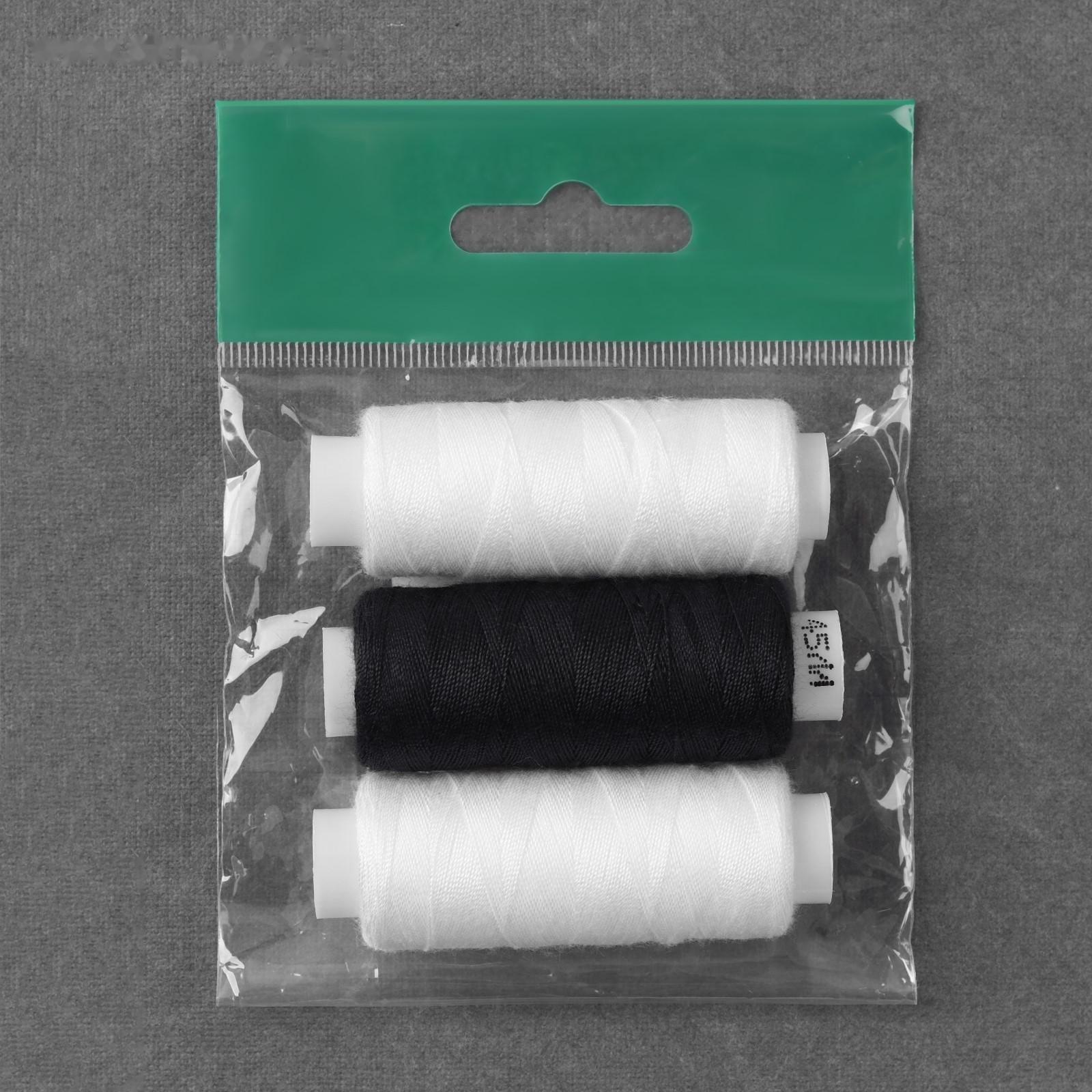 Набор ниток 45ЛЛ, 150 м, 3 шт, цвет чёрный/белый