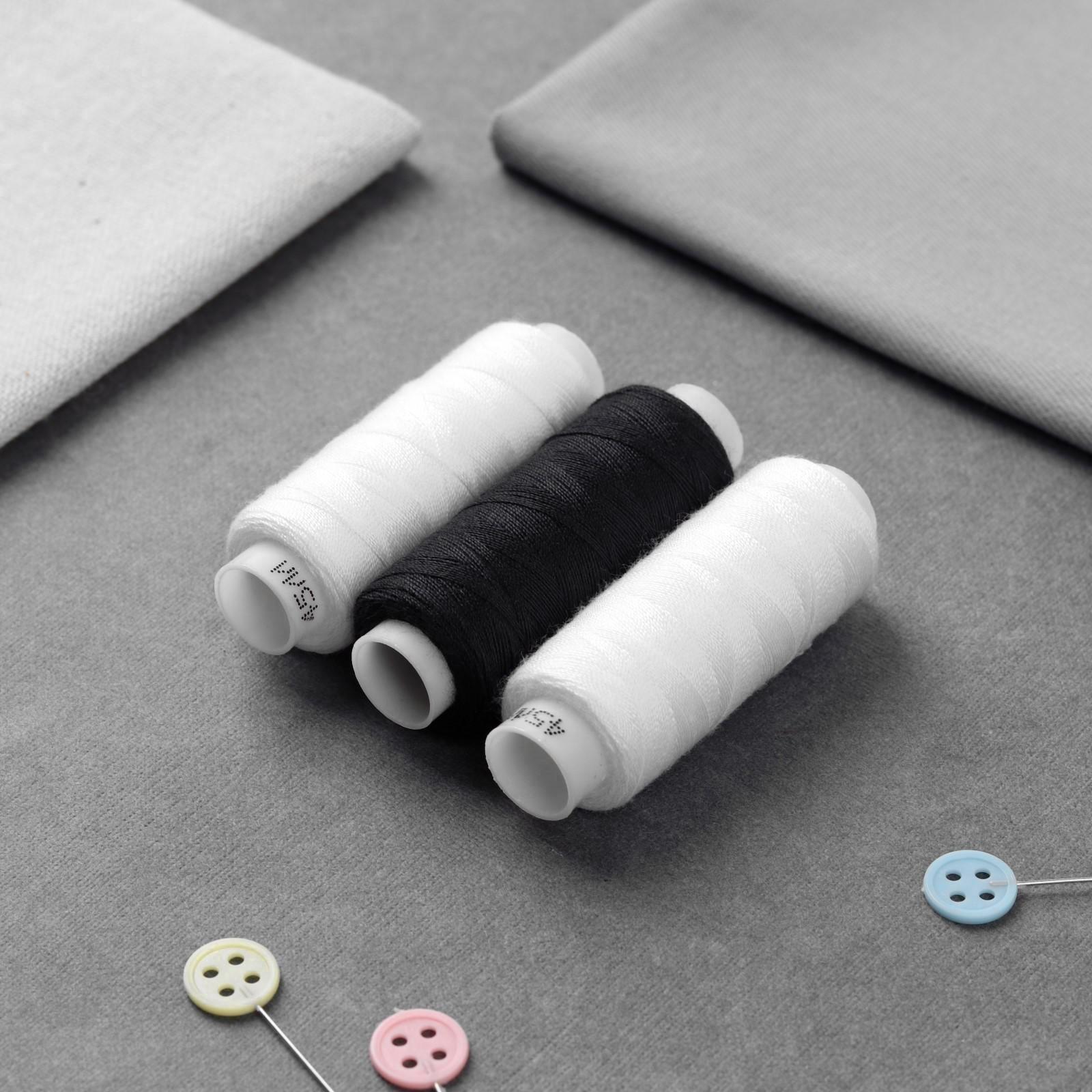 Набор ниток 45ЛЛ, 150 м, 3 шт, цвет чёрный/белый